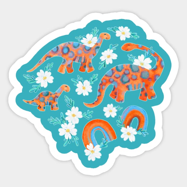 Dotty Dinos with Rainbows and White Flowers Sticker by micklyn